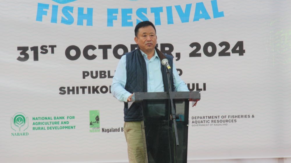 MLA & Advisor Fisheries and Aquatic Resources, A Pangjung Jamir speaking at the first fish festival in Tuli.